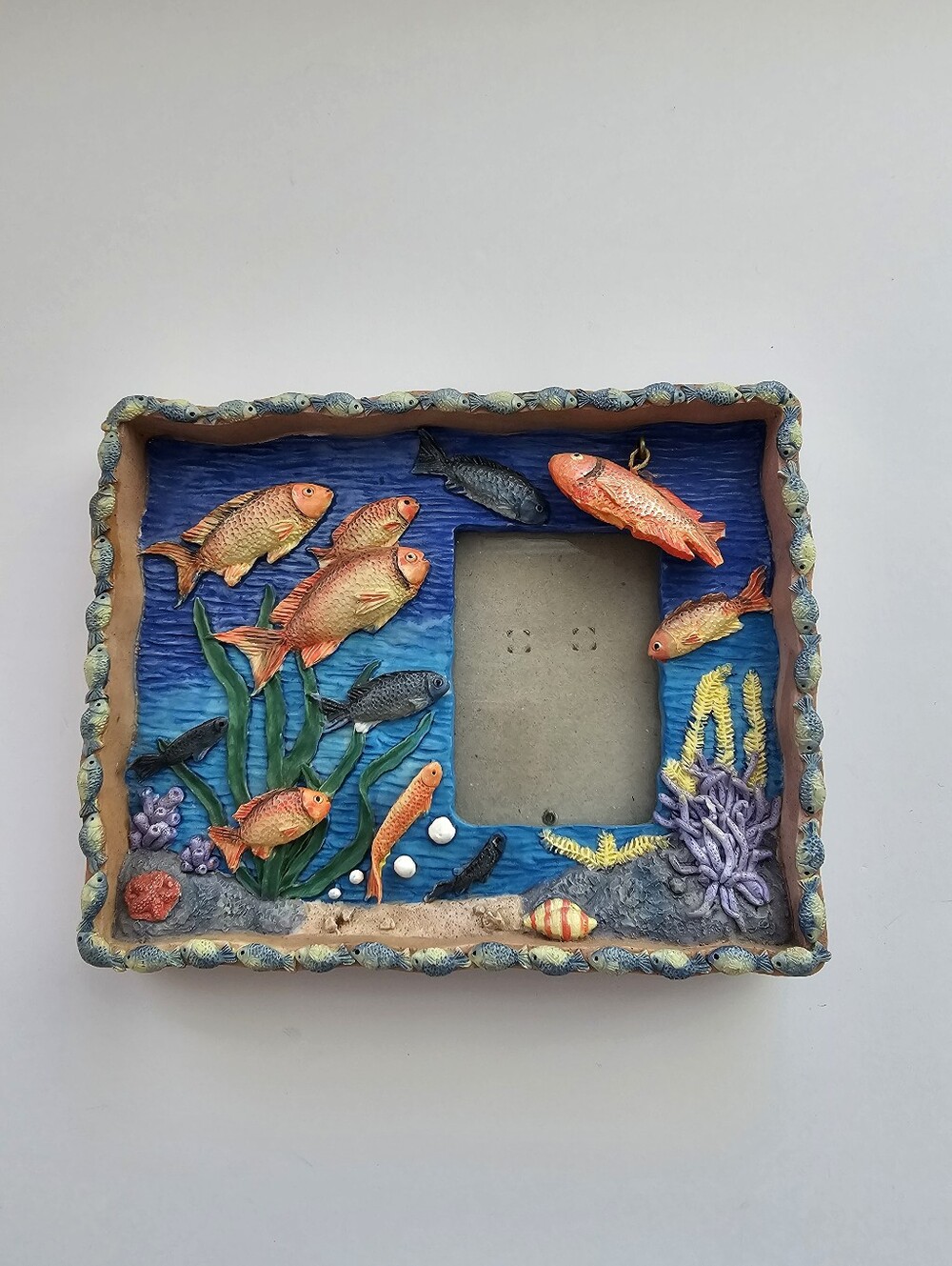 Vintage 3D Tropical Fish Coral Reef Picture Frame - Coastal Kitsch Nautical Deco